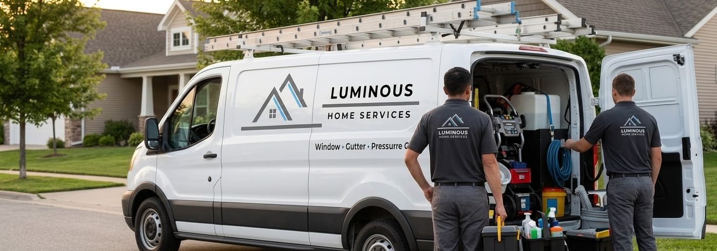 Luminous Home Services van with the crew loading equipment