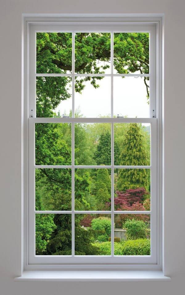Residential window showing glass, frame, grids, track and sill
